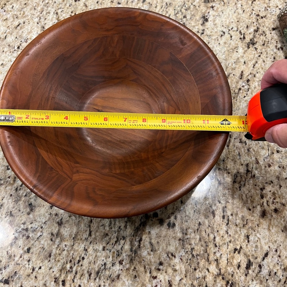 Large Wooden Salad Serving Bowl Segmented Wood 12 Inch Round Centerpiece Brown - Picture 3 of 10